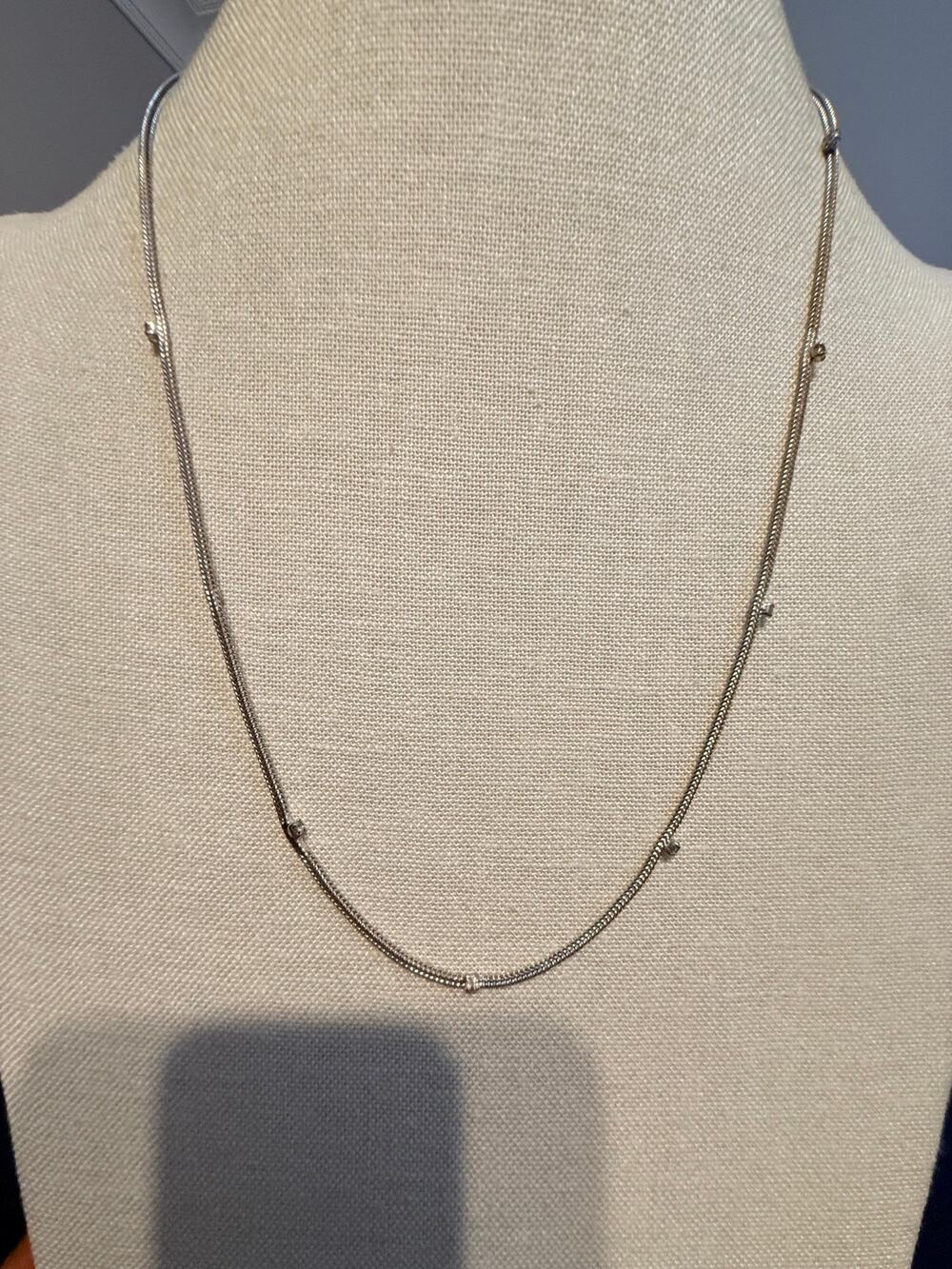 Vintage Silver Tone Rhinestone Station Necklace 24”